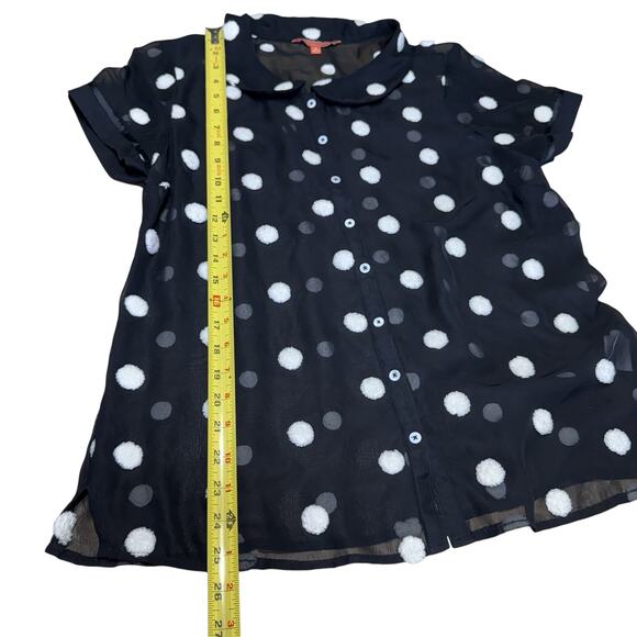ModCloth Polyester Sheer Textured Button Up Shirt Polka Dot Black L Whimsigoth - Picture 10 of 10